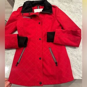 Jessica Simpson Faux Fur collar Red and Black Soft Shell Fitted Jacket